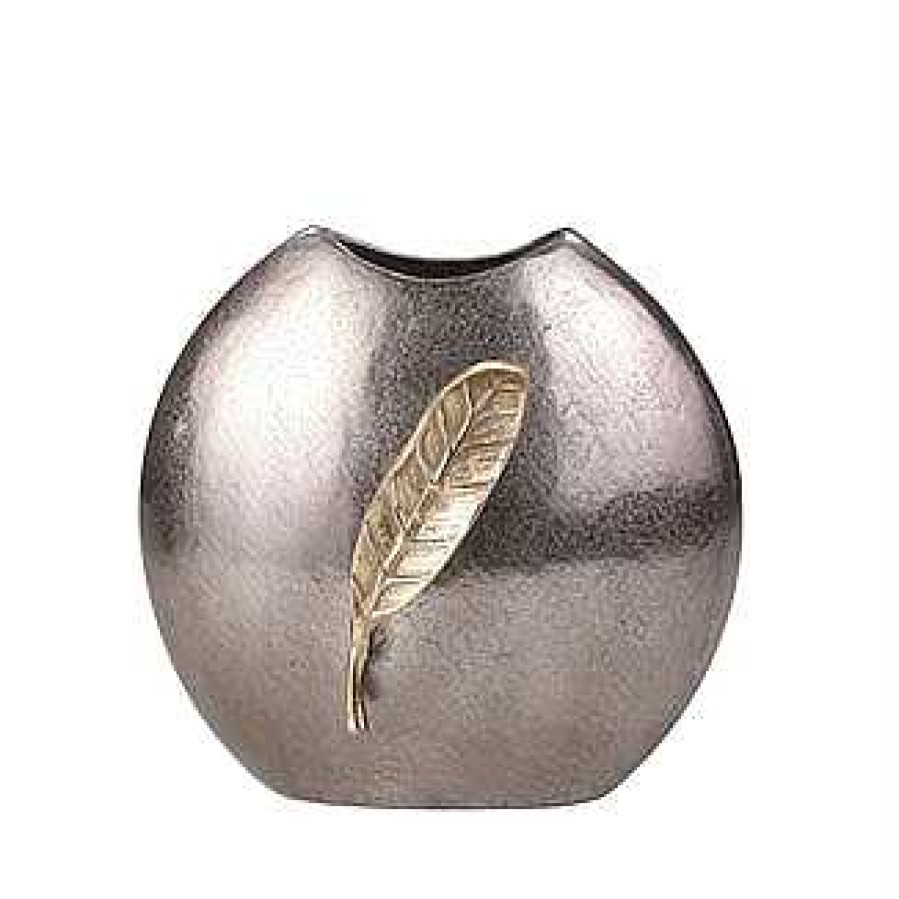 Decor Casa Muebles | Aluminum 14'' Round Vase With Gold Leaf, Bronze