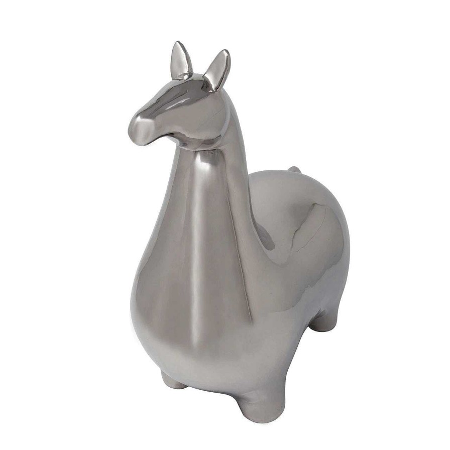 Decor Casa Muebles | Silver Ceramic Llama, 14.5"