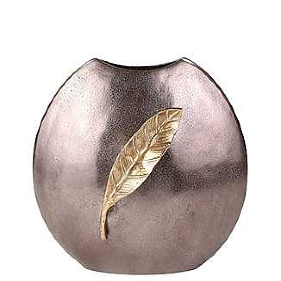 Decor Casa Muebles | Aluminum 12'' Round Vase With Gold Leaf, Bronze