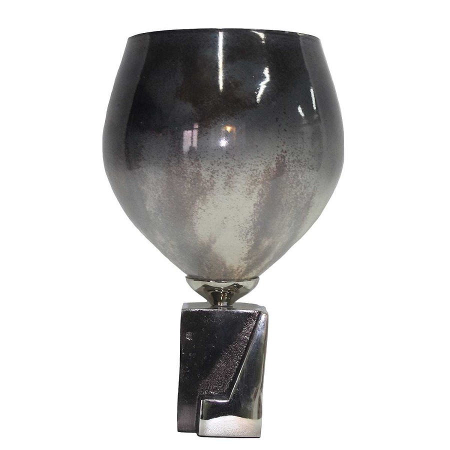 Decor Casa Muebles | Dark Ombre 13" Glass & Metal Vase