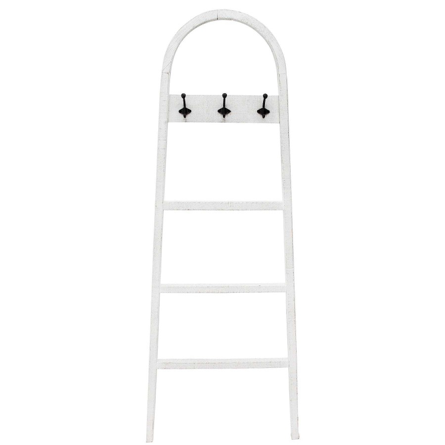 Decor Casa Muebles | Wooden Decorative 68" Ladder W/ Hooks, White