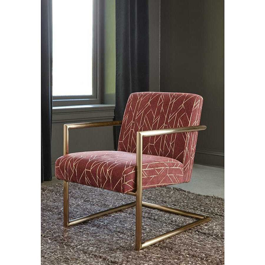 Salas Casa Muebles | Accent Chair With Geometric Patterned Fabric, Sled Legs, Rose Brass Finished Frame And Armrests