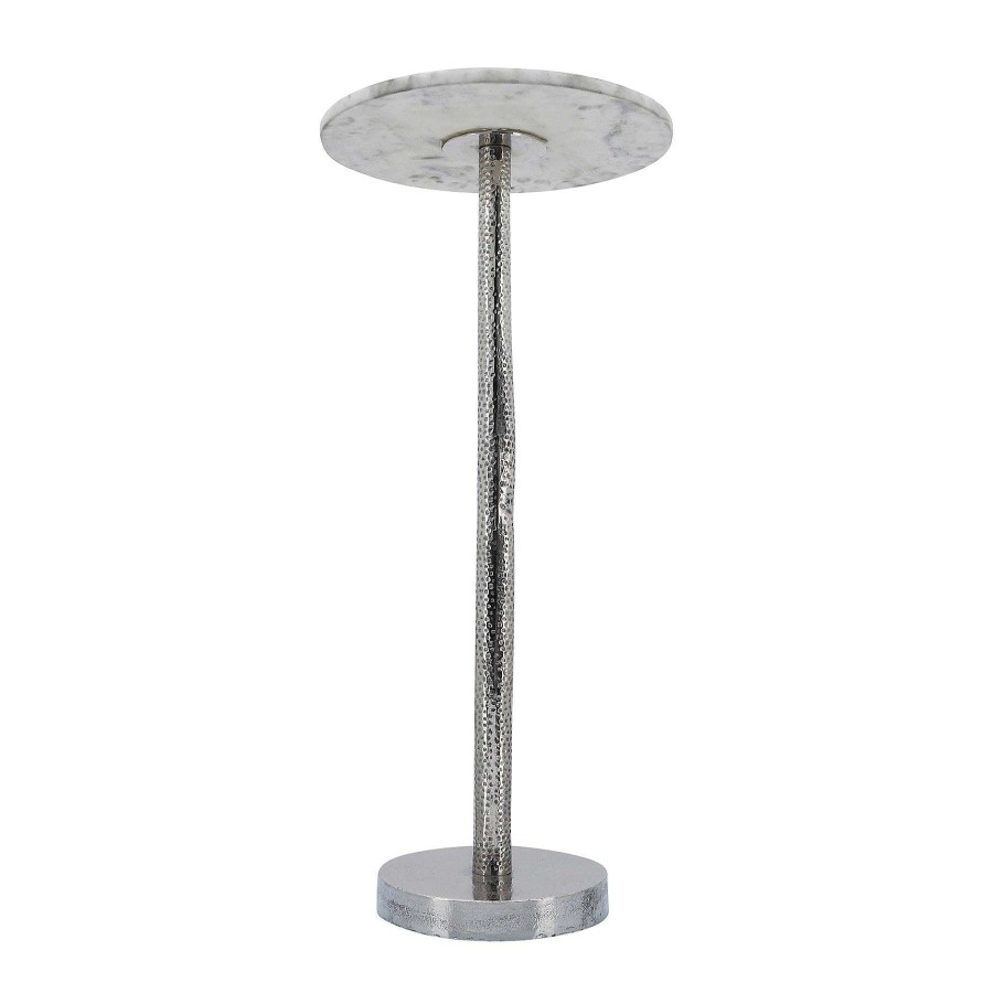 Decor Casa Muebles | Metal, 24"H Round Drink Table, Silver/White