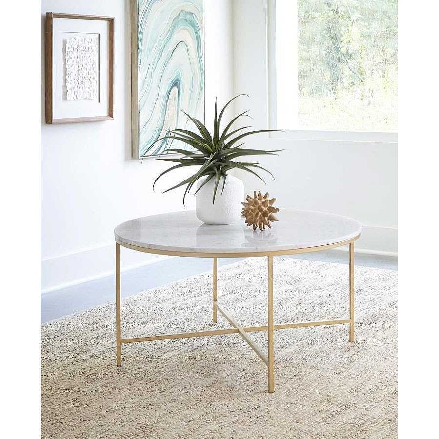 Salas Casa Muebles | Ellison Round X-Cross Coffee Table White And Gold