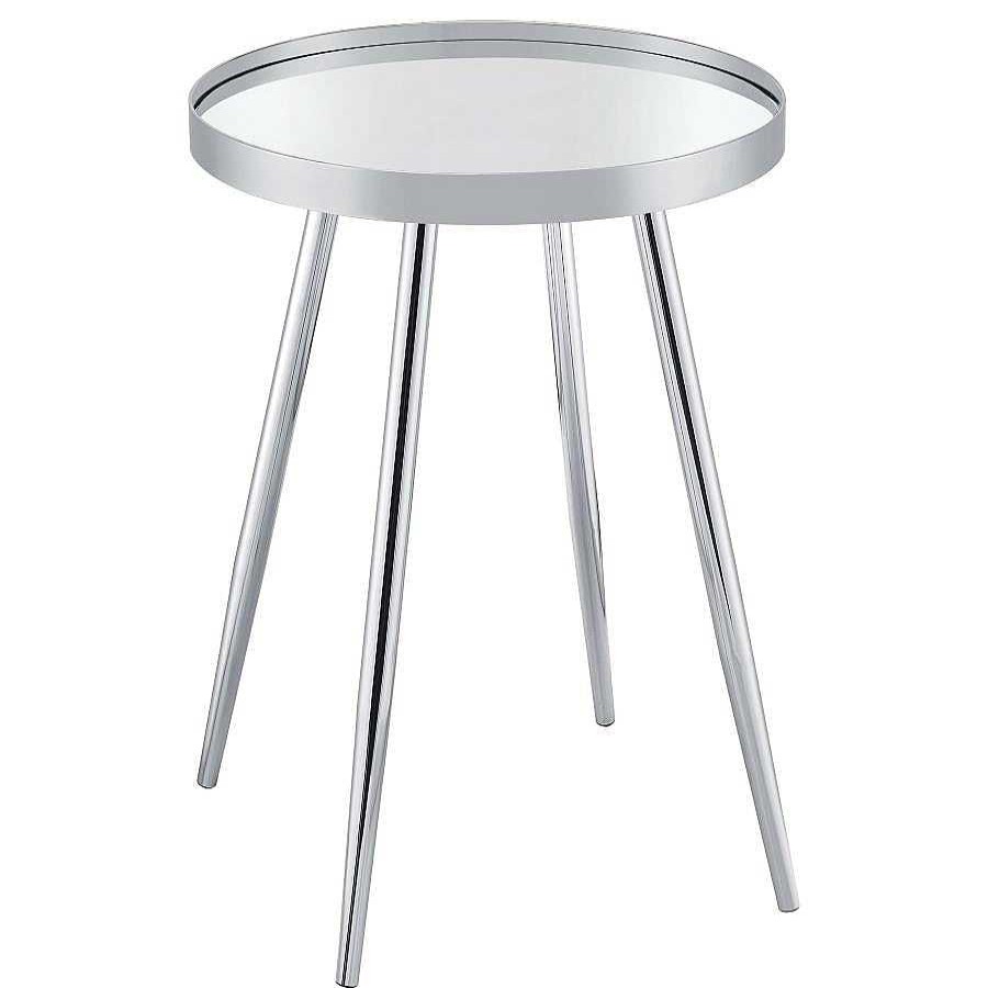 Salas Casa Muebles | Kaelyn Round Mirror Top End Table Chrome