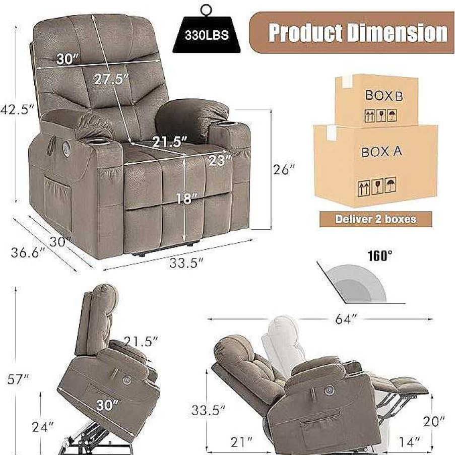 Salas Casa Muebles | Purelife Power Lift Chair, Lift Recliner For Elderly, Fabric Massage Recliner Chair Usb Charge Port For Living Room Dark Brown