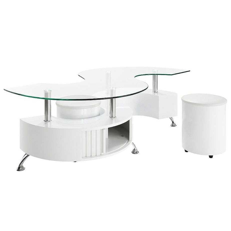 Salas Casa Muebles | Buckley Curved Glass Top Coffee Table With Stools White High Gloss