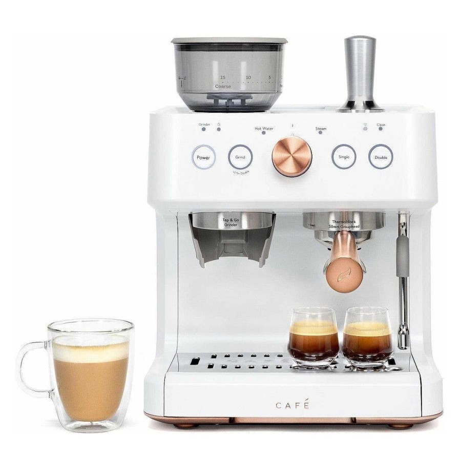 Enseres Casa Muebles | Caf Bellissimo Semi Automatic Espresso Machine + Frother / Matte White