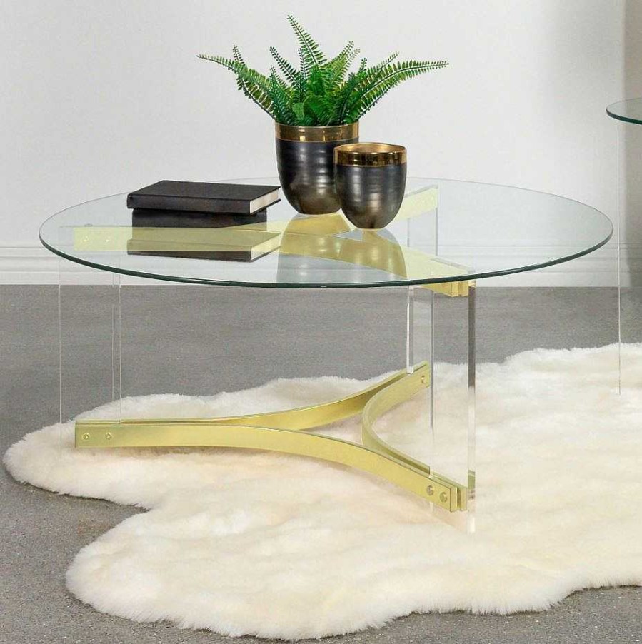 Salas Casa Muebles | Janessa Round Glass Top Coffee Table With Acrylic Legs Clear And Matte Brass