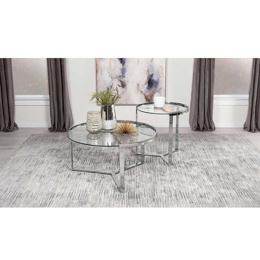 Salas Casa Muebles | Delia 2-Piece Round Glass Top Nesting Coffee Table Clear And Chrome