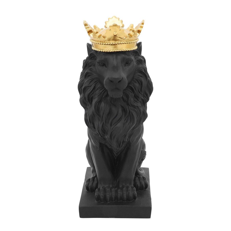 Decor Casa Muebles | Polyresin 14" Lion Figurine W/Crown, Black