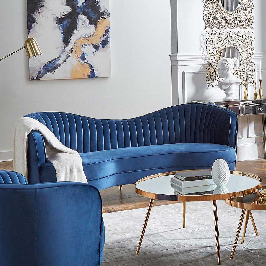 Salas Casa Muebles | Sophia Upholstered Camel Back Sofa Solo Blue