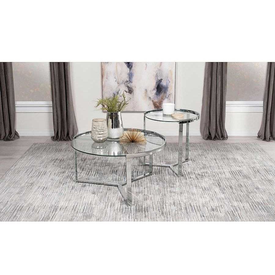 Salas Casa Muebles | Delia 2-Piece Round Glass Top Nesting Coffee Table Clear And Chrome