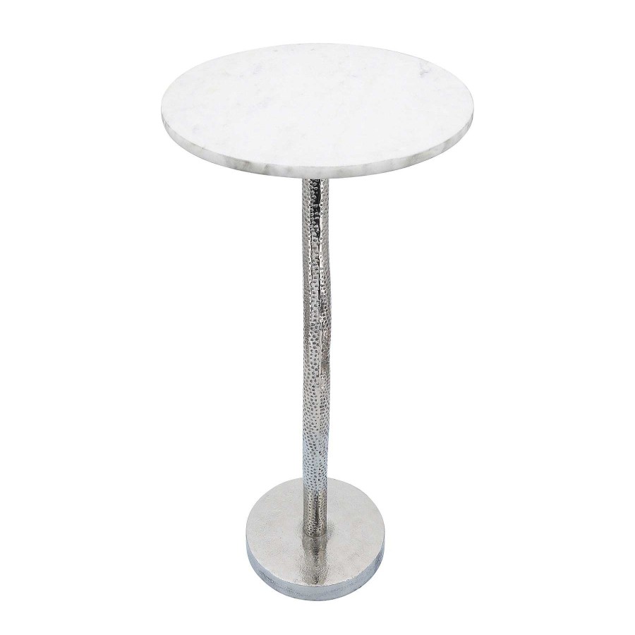 Decor Casa Muebles | Metal, 24"H Round Drink Table, Silver/White