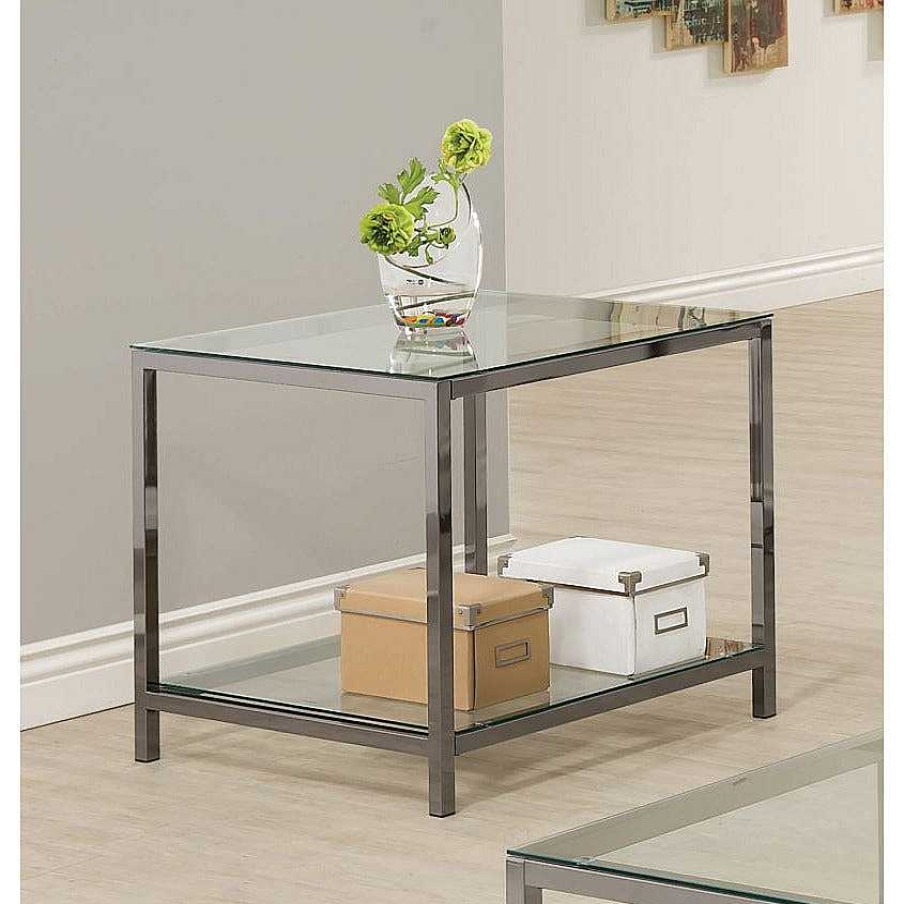 Salas Casa Muebles | Ontario End Table With Glass Shelf Black Nickel