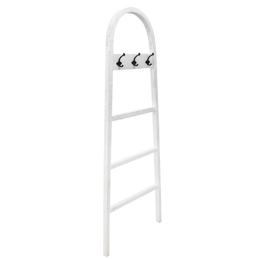 Decor Casa Muebles | Wooden Decorative 68" Ladder W/ Hooks, White