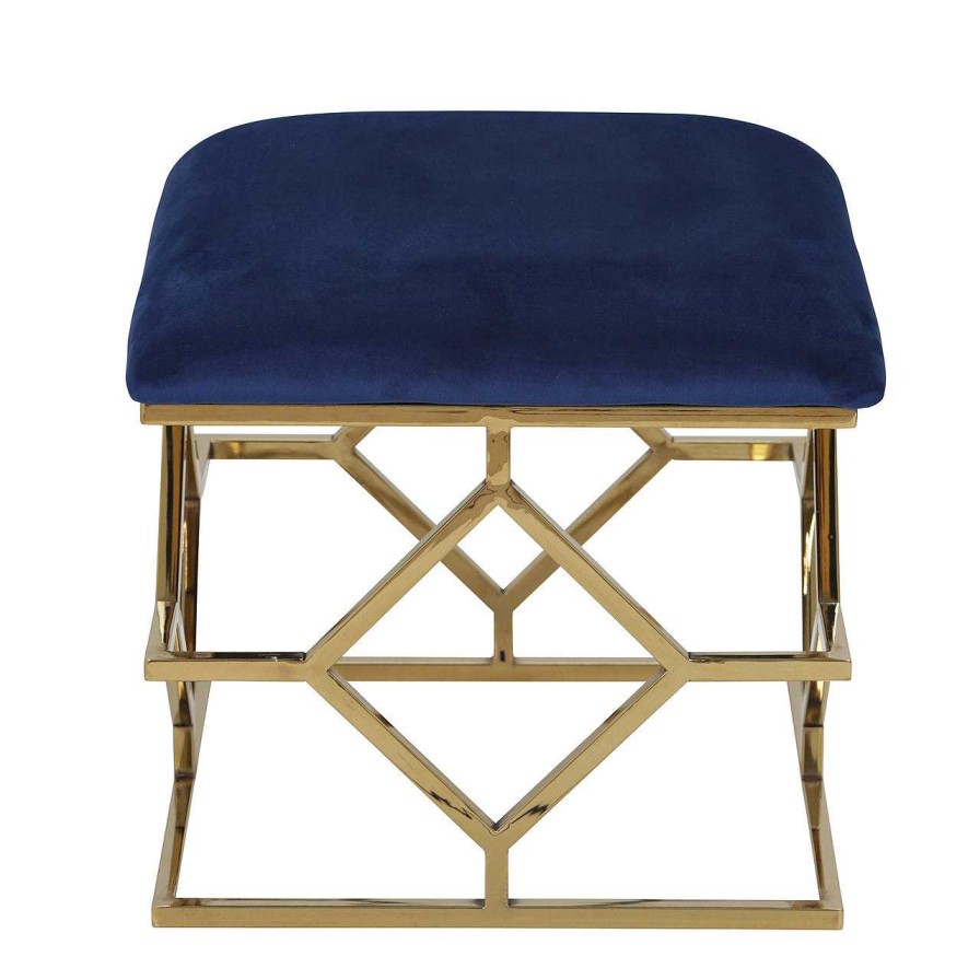 Salas Casa Muebles | Metal Frame 17" Velveteen Ottoman, Navy