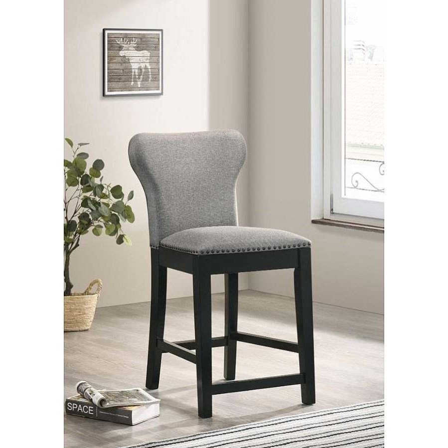 Comedor Casa Muebles | Rolando Upholstered Solid Back Counter Height Stools With Nailhead Trim Grey And Black