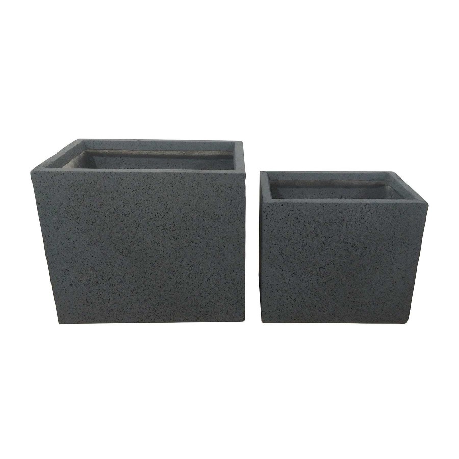 Decor Casa Muebles | Resin, Set De 2 16/20"D Nested Square Planters, Dk. Gra