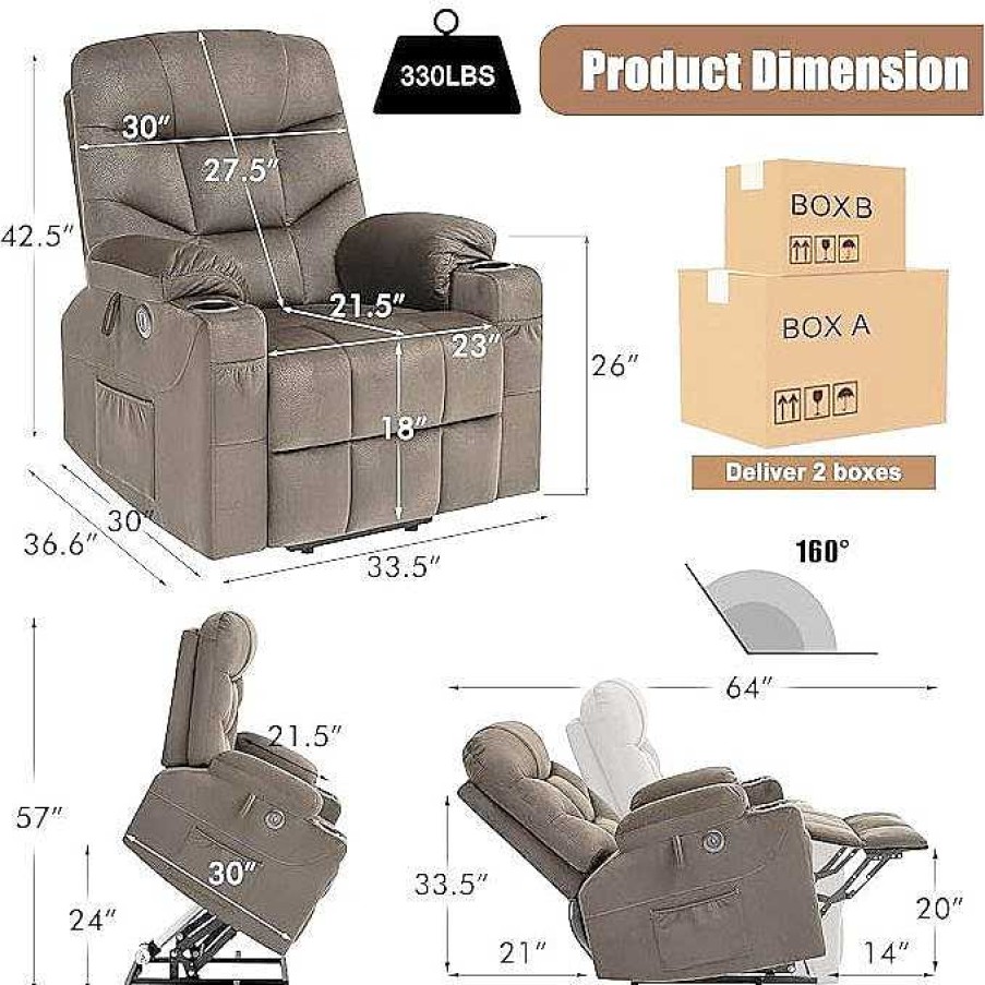 Salas Casa Muebles | Purelife Power Lift Chair, Lift Recliner For Elderly, Fabric Massage Recliner Chair Usb Charge Port For Living Room (Taupe)