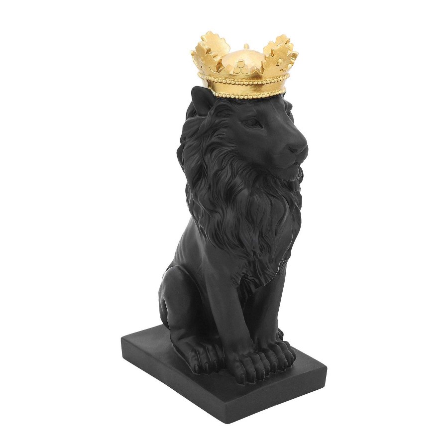 Decor Casa Muebles | Polyresin 14" Lion Figurine W/Crown, Black