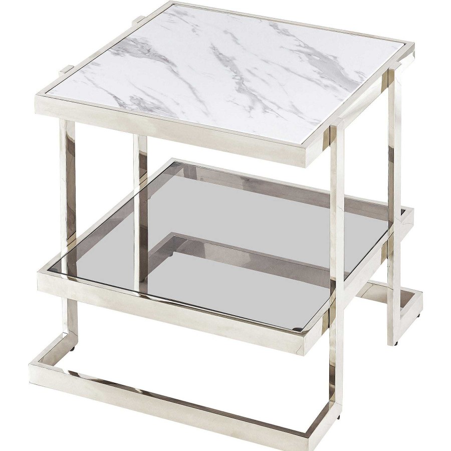 Salas Casa Muebles | Metal / Marble Glass Side Table, Silver / White Kd