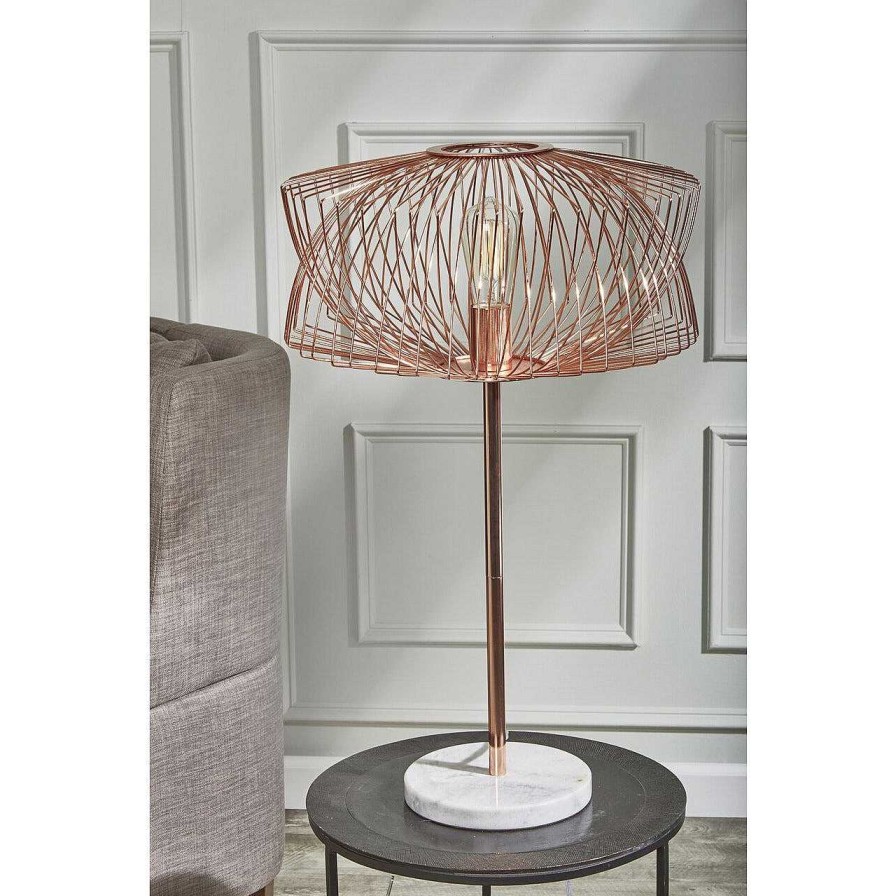 Decor Casa Muebles | Metal 28" Table Lamp W/Cage Shade, Rose Gold